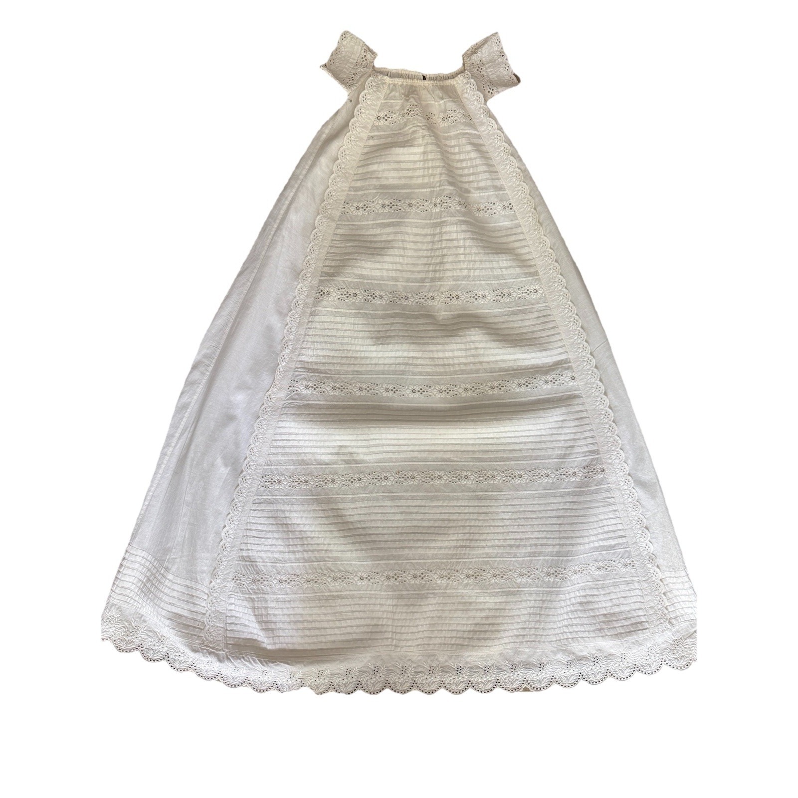 Victorian Christening Gown White Cotton Eyelet Lace Pintuck Baptism Dress Vtg